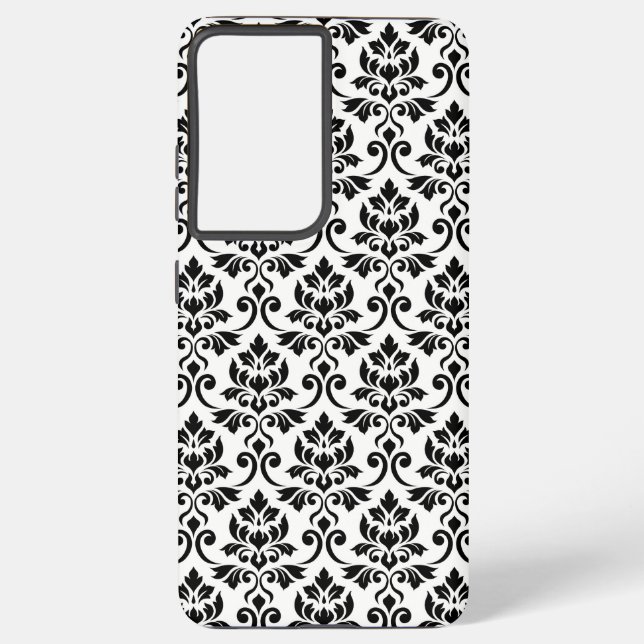 Coque Samsung Galaxy Feuille Damask Patte noir sur blanc (Verso)