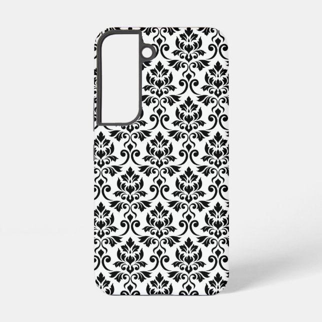 Coque Samsung Galaxy Feuille Damask Patte noir sur blanc (Verso)
