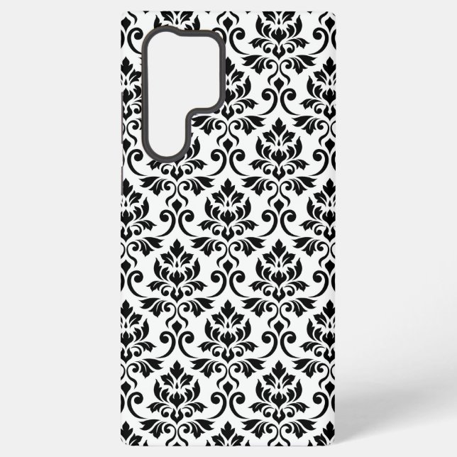 Coque Samsung Galaxy Feuille Damask Patte noir sur blanc (Verso)