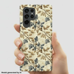 Coque Samsung Galaxy Feuille de chêne vintage d'automne Bleu et or él