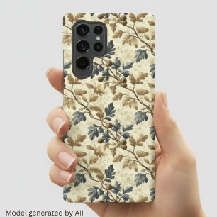 Coque Samsung Galaxy Feuille de chêne vintage d'automne Bleu et or él