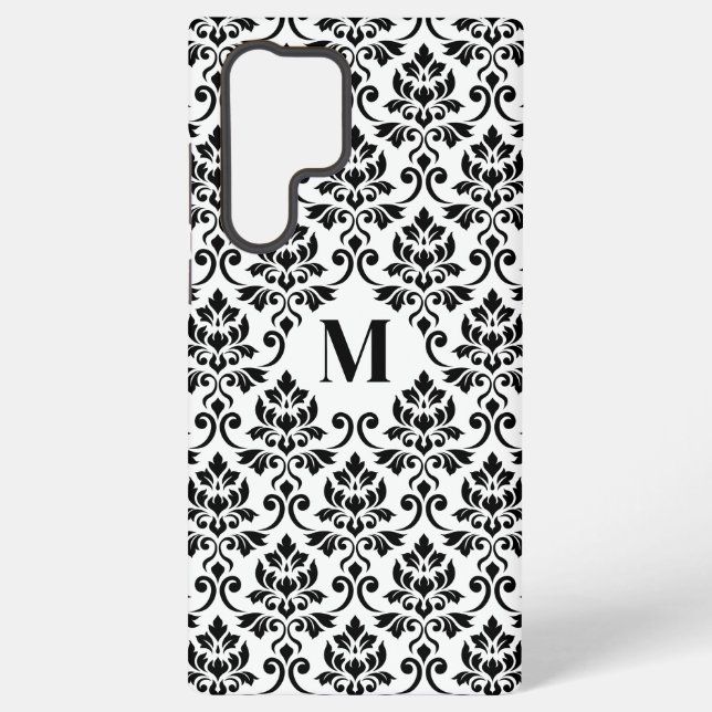 Coque Samsung Galaxy Feuille Motif Damask Noir (Sur mesure) (Verso)