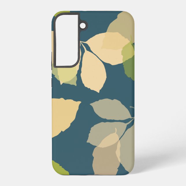 Coque Samsung Galaxy Feuilles d'automne modernes sur fond sarcelle (Verso)