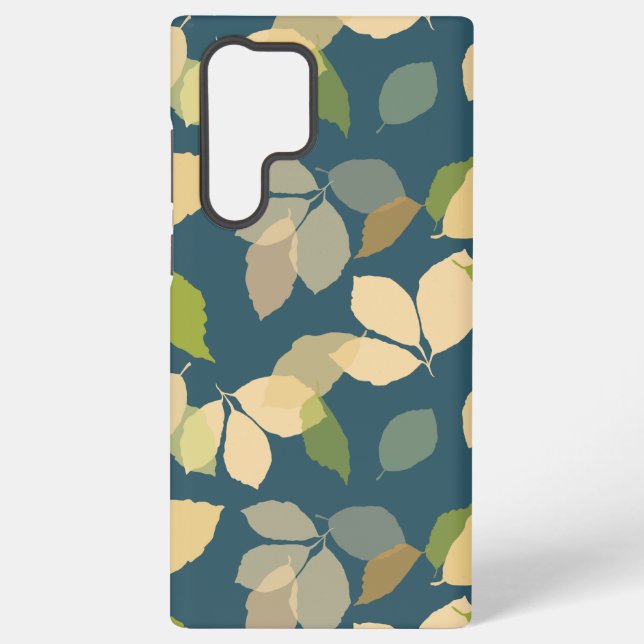 Coque Samsung Galaxy Feuilles d'automne modernes sur fond sarcelle (Verso)