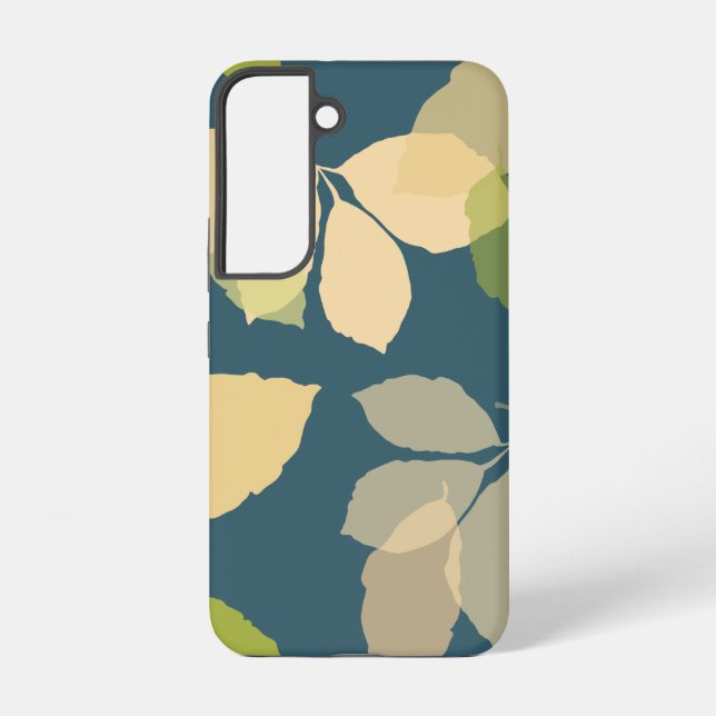 Coque Samsung Galaxy Feuilles d'automne modernes sur fond sarcelle (Verso)