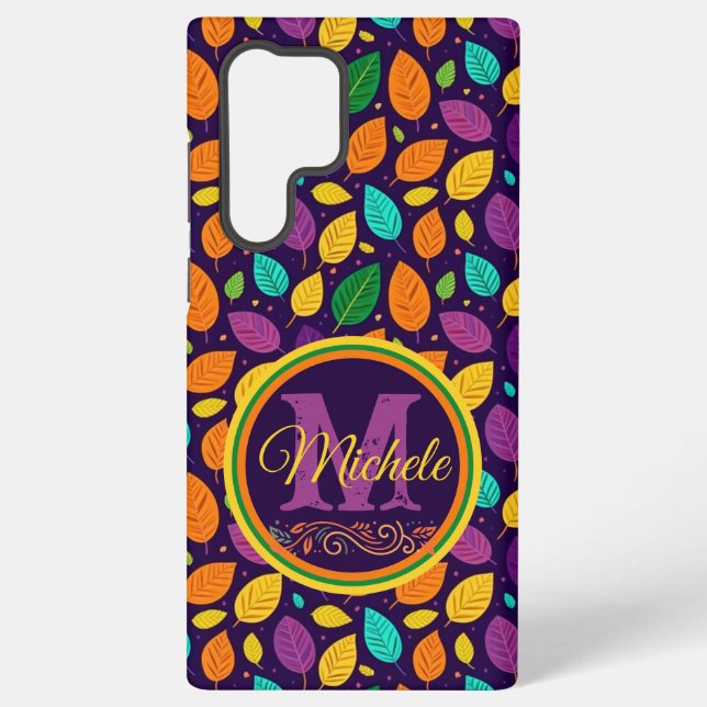 Coque Samsung Galaxy Feuilles d'automne monogrammes dynamiques (Verso)