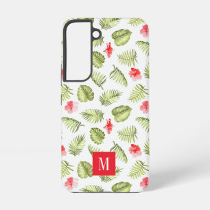 Coque Samsung Galaxy Feuilles de palmier botaniques vertes à monogramme