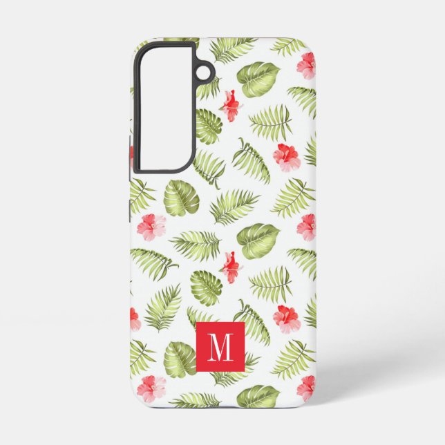 Coque Samsung Galaxy Feuilles de palmier botaniques vertes à monogramme (Verso)