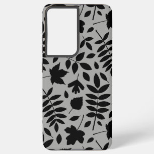 Coque Samsung Galaxy Feuilles tombés Lg Motif noir sur gris