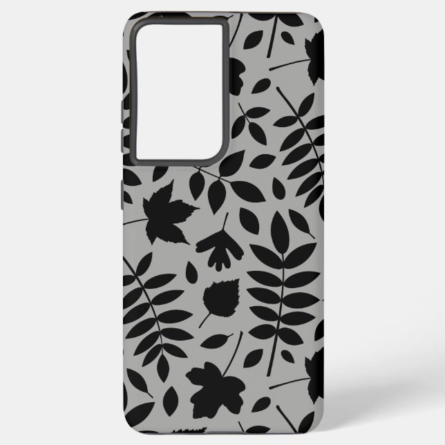 Coque Samsung Galaxy Feuilles tombés Lg Motif noir sur gris (Verso)