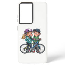 Fille et garçon avec bicyclette