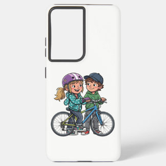 Coque Samsung Galaxy Fille et garçon avec bicyclette
