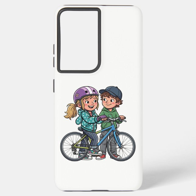 Coque Samsung Galaxy Fille et garçon avec bicyclette (Verso)