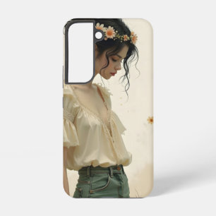 Coque Samsung Galaxy Fille éthérée avec papillons dans la nature