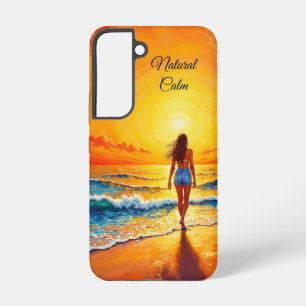 Coque Samsung Galaxy Fille plage coucher de soleil marche vagues océan