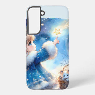 Coque Samsung Galaxy Fille Rêveuse Observatrice d'Étoiles Aquarelle