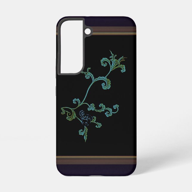 Coque Samsung Galaxy Fleur bleue sur fond noir (Verso)