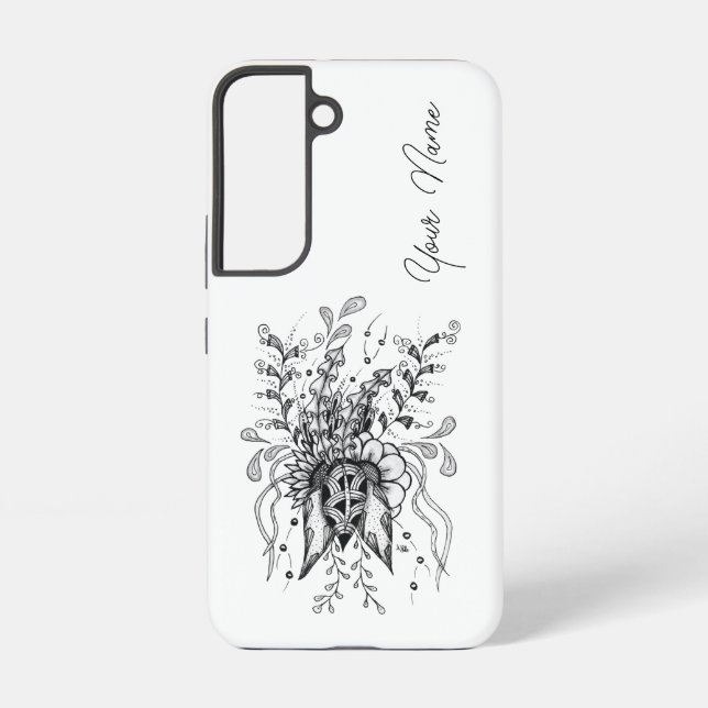 Coque Samsung Galaxy Fleur d'art Zen Doodle, noir et blanc -  (Verso)