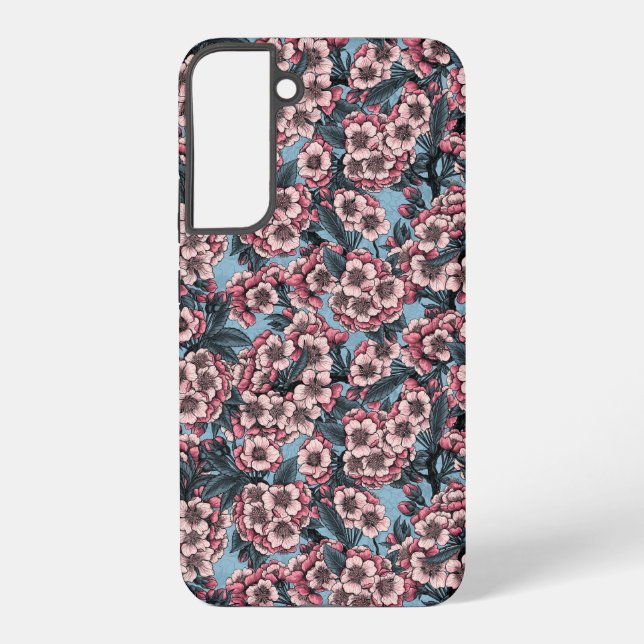 Coque Samsung Galaxy Fleur de cerisier rose et bleu (Verso)