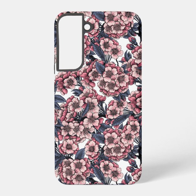 Coque Samsung Galaxy Fleur de cerisier rose et bleu (Verso)