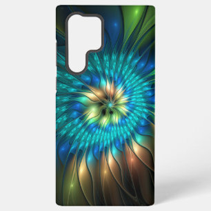 Coque Samsung Galaxy Fleur de fantaisie lumineuse, fractale abstraite c