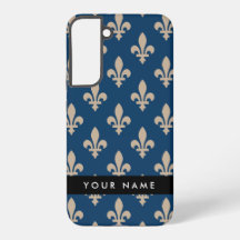 Fleur de Lis, Beige on Navy Blue, Royal, Your Name