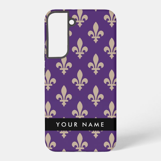 Coque Samsung Galaxy Fleur de Lis, Beige on Purple, Royal, Your Name (Verso)