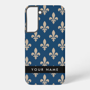 Coque Samsung Galaxy Fleur de Lis, Beige sur Fond Bleu Marine, Royal, V