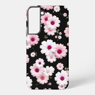 Coque Samsung Galaxy Fleur de marguerite rose délicate sur fond noir