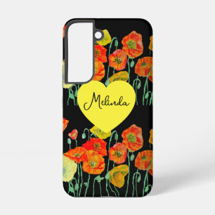 Coque Samsung Galaxy Fleur de pavot orange rouge Nom de femme aquarelle