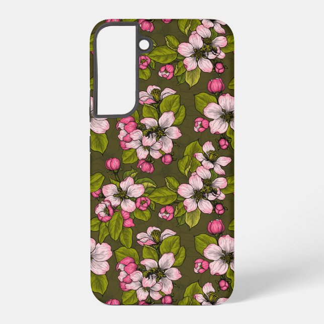 Coque Samsung Galaxy Fleur de pomme sur vert foncé (Verso)