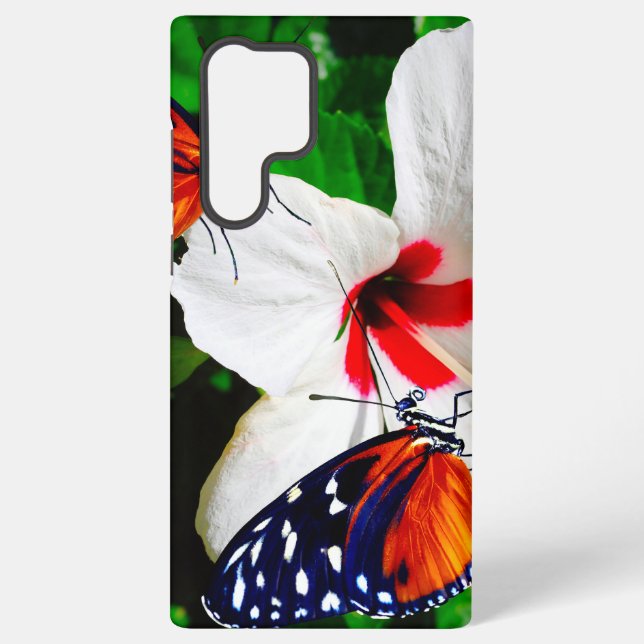 Coque Samsung Galaxy Fleur d'Hibiscus avec 2 papillons Longwing tigre (Verso)