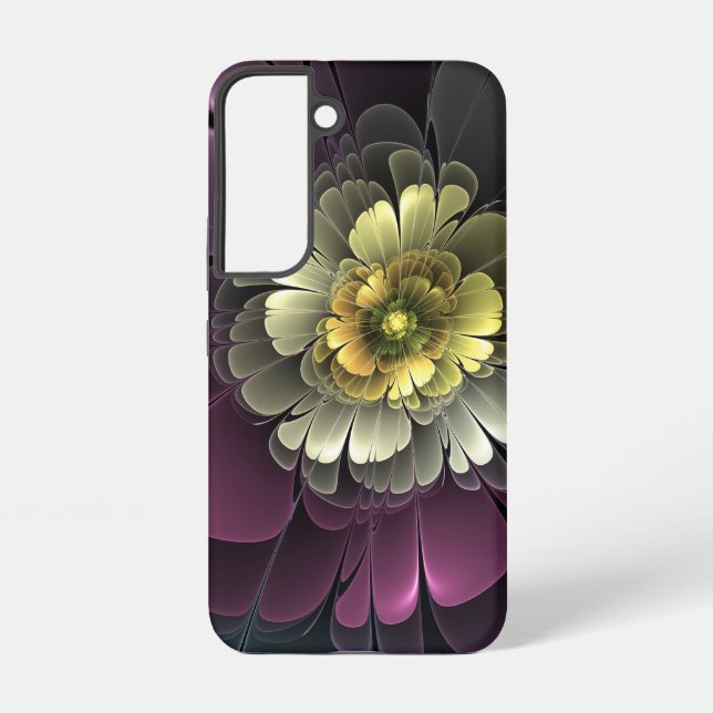Coque Samsung Galaxy Fleur fractale grise et pourpre moderne abstraite (Verso)
