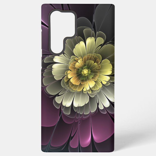 Coque Samsung Galaxy Fleur fractale grise et pourpre moderne abstraite (Verso)