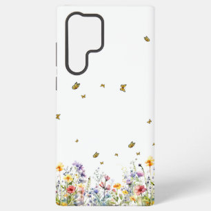Coque Samsung Galaxy Fleur sauvage aquarelle colorée avec papillon