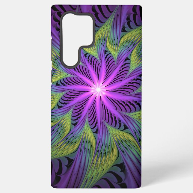 Coque Samsung Galaxy Fleur violette verte Art abstrait moderne fractal (Verso)