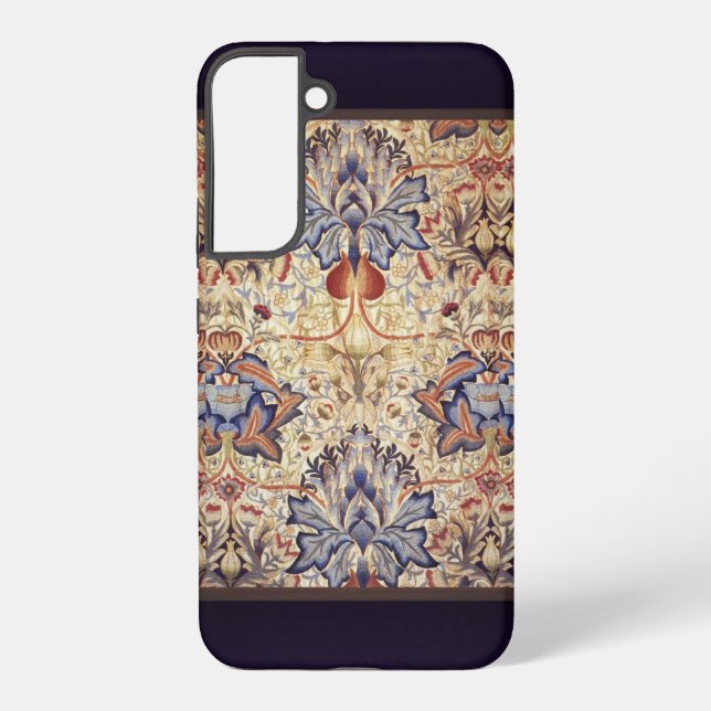 Coque Samsung Galaxy Fleurs Bleues Et Dorées (Verso)