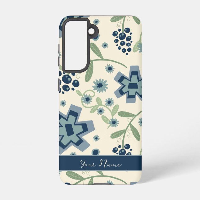 Coque Samsung Galaxy Fleurs Bleues tendance Personnalisé Cute Fun (Verso)