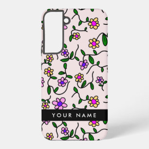 Coque Samsung Galaxy Fleurs colorées, Arrière - plan rose, Noir
