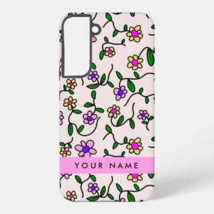 Coque Samsung Galaxy Fleurs Colorées, Fond Rose, Rose