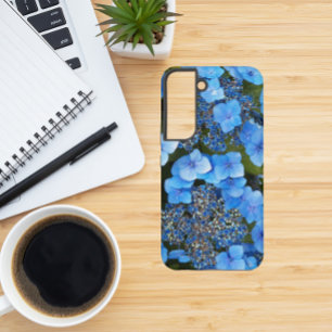 Coque Samsung Galaxy Fleurs de Hortensia à Bordure Bleue