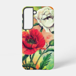 Coque Samsung Galaxy Fleurs de pavot rouges et blancs