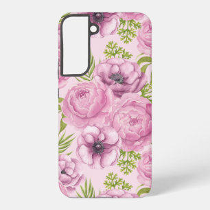 Coque Samsung Galaxy Fleurs de pivoine et d'anémone à l'aquarelle