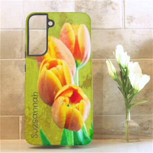 Coque Samsung Galaxy Fleurs de tulipe orange vintageTexte du modèle