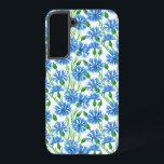 Coque Samsung Galaxy Fleurs d'eau bleu, fleurs sauvages sur blanc<br><div class="desc">Fleurs de Cornflowers peintes avec aquarelles sur papier puis motif fait dans Photoshop.</div>