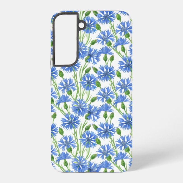 Coque Samsung Galaxy Fleurs d'eau bleu, fleurs sauvages sur blanc (Verso)