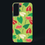 Coque Samsung Galaxy Fleurs flamingo colorées motif<br><div class="desc">Fleurs flamands rouges,  vertes et blanches motif.</div>