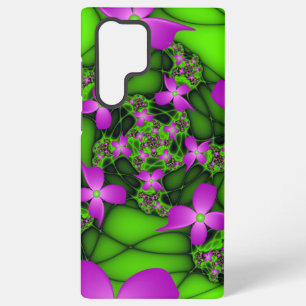 Coque Samsung Galaxy Fleurs fractales abstraites modernes néon rose ver
