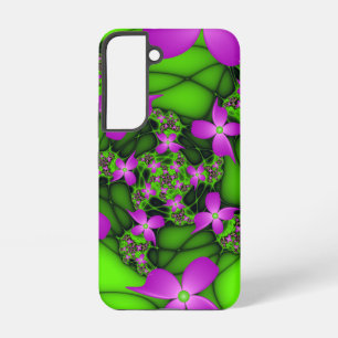 Coque Samsung Galaxy Fleurs fractales néon rose vert moderne abstrait