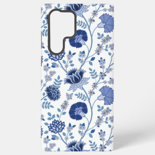 Coque Samsung Galaxy Fleurs jacobéennes grand motif bleu sur fond blanc